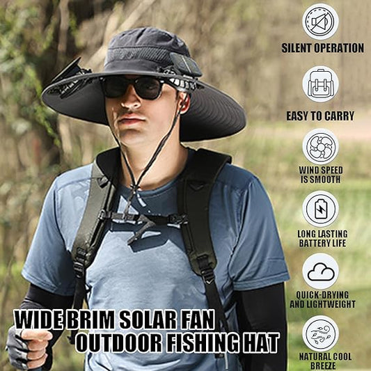 🔥Summer has arrived. - Wide Brim Solar Fan Outdoor Fishing Hat-Solar & USB Charging