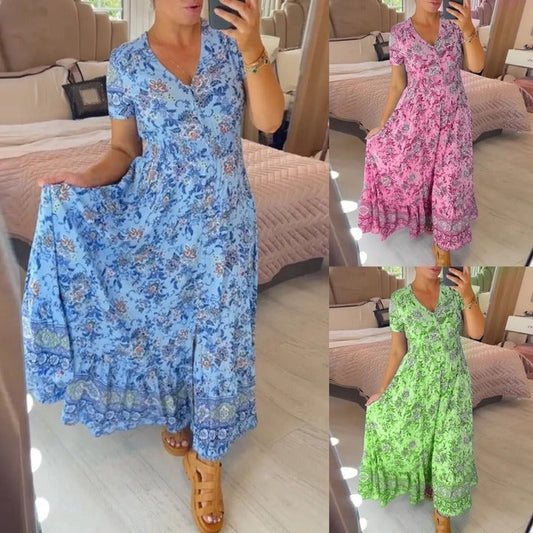 💥Lastday! Hurry up！！💥💃Hot Sale 49% OFF🔥 Floral Print V-neck Dress