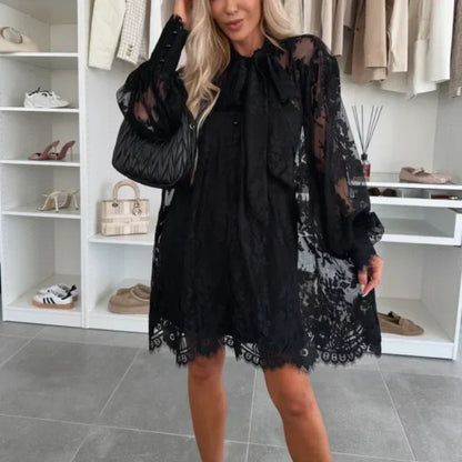 💖Limited Sale 49% OFF💖Lace Mini Dress with Bow Tie Neck