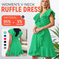 ❤️2025 New Products❤️Women's Elegant Waist Tie V-Neck Ruffle Dress