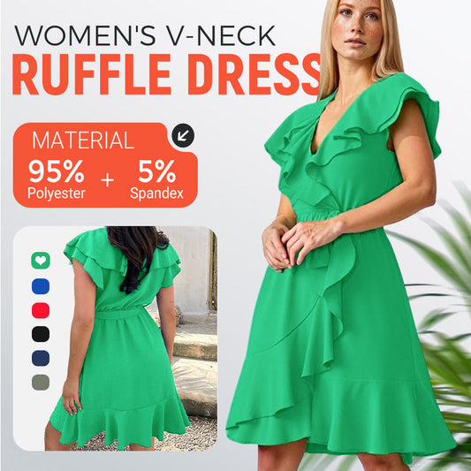 ❤️2025 New Products❤️Women's Elegant Waist Tie V-Neck Ruffle Dress