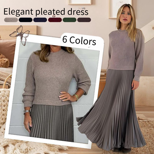 💕Limited Time 55% Off💕Women's solid color Long Sleeve Jumper & Pleated Bottom Dress
