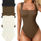 🔥Three-day delivery by air transportation! 🩱Sexy Ribbed Strappy Square Neck Sleeveless Tummy Control Tank Tops Bodysuits！