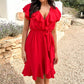 ❤️2025 New Products❤️Women's Elegant Waist Tie V-Neck Ruffle Dress