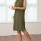 🔥Summer Sale 49% OFF💥Women Round Neck Loose Split Wrinkle-Free Midi Dress with Pockets | Split Hem Airflow Design