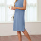 🔥Summer Sale 49% OFF💥Women Round Neck Loose Split Wrinkle-Free Midi Dress with Pockets | Split Hem Airflow Design
