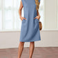 🔥Summer Sale 49% OFF💥Women Round Neck Loose Split Wrinkle-Free Midi Dress with Pockets | Split Hem Airflow Design