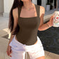 🔥Three-day delivery by air transportation! 🩱Sexy Ribbed Strappy Square Neck Sleeveless Tummy Control Tank Tops Bodysuits！