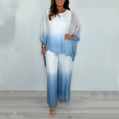 ⏳ Limited Time Offer – 50% Off! 🔥🌸Mesh Mix Dip Dye Loose Flowy Top & Trouser Set