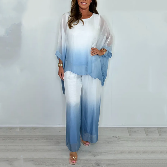 ⏳ Limited Time Offer – 50% Off! 🔥🌸Mesh Mix Dip Dye Loose Flowy Top & Trouser Set