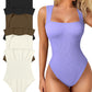 🔥Three-day delivery by air transportation! 🩱Sexy Ribbed Strappy Square Neck Sleeveless Tummy Control Tank Tops Bodysuits！