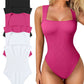 🔥Three-day delivery by air transportation! 🩱Sexy Ribbed Strappy Square Neck Sleeveless Tummy Control Tank Tops Bodysuits！