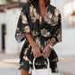 Women's Fashion V-Neck Loose Bat Sleeve Printed Dresses