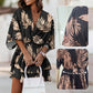 Women's Fashion V-Neck Loose Bat Sleeve Printed Dresses
