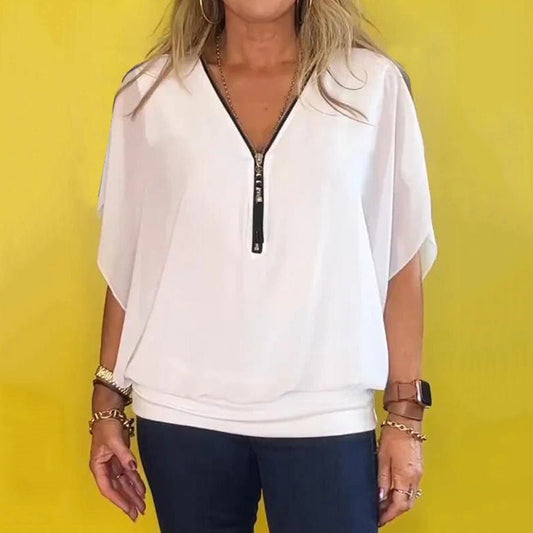 🔥 Hot Sale-49% Off🩷Women's Chiffon Zip-up Neck Casual Top