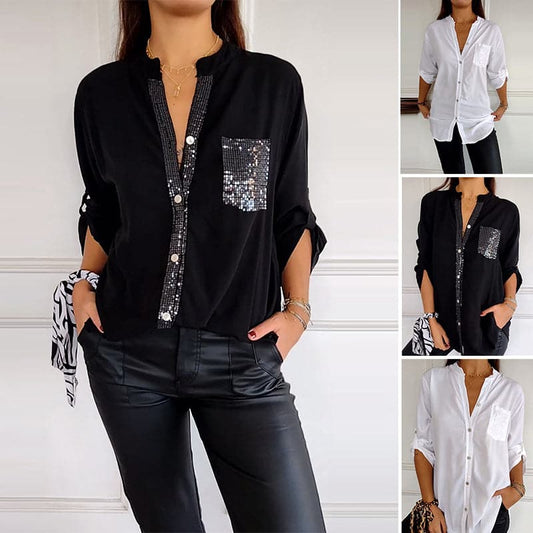 🔥2025 HOT SALE🔥 Casual patchwork top with sequins