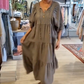 ⏳Begrenzte Zeit 50% Rabatt💥Women’s Tiered V-Neck Solid Half-Sleeve Long Dress