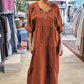 ⏳Begrenzte Zeit 50% Rabatt💥Women’s Tiered V-Neck Solid Half-Sleeve Long Dress