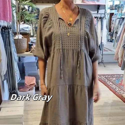 ⏳Begrenzte Zeit 50% Rabatt💥Women’s Tiered V-Neck Solid Half-Sleeve Long Dress