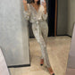 🔥Big Sale 50% OFF🔥Women's Sparkly V Neck Belted Jumpsuits✨