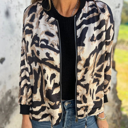 💖Limited Sale 50% OFF💖Women's Fall Zebra Print Zipper Bomber Jacket
