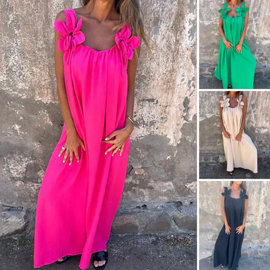 🌺Summer Hot Sale 50% OFF💕 Floral Straps U Neckline Solid Women's Dresses