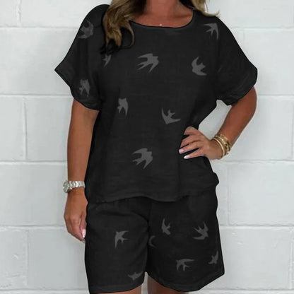50%OFF🔥Casual Printed Cotton-Linen Short Sleeve Shorts Set