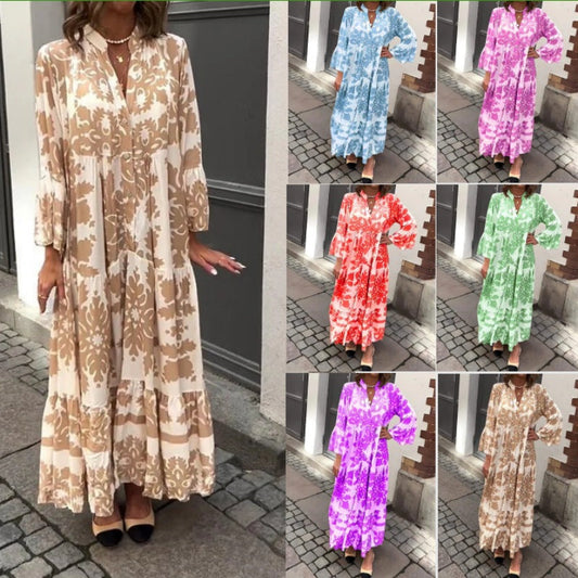 🌸LAST DAY PROMOTION - 50%OFF🌸Bohemian printed V-Neck maxi dress