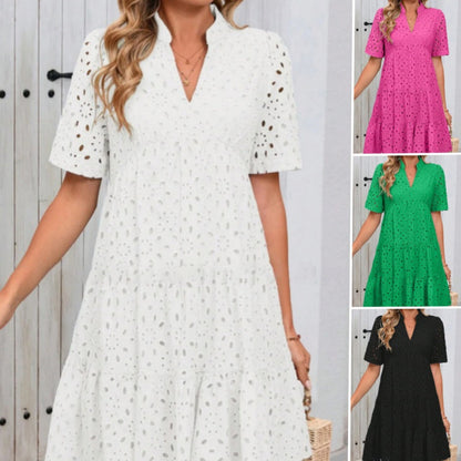 Women's Elegant Hollow Out Lace Ruffle Casual Mini Dress