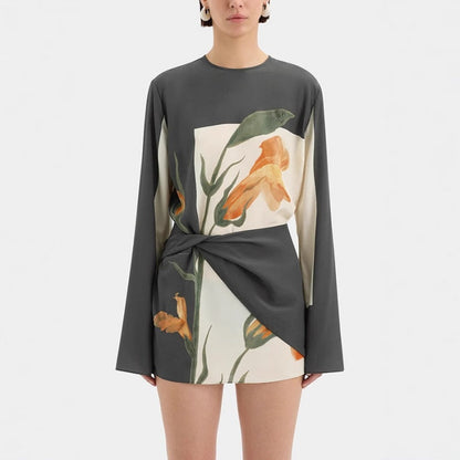 Women's long-sleeved mini dress with fashionable print