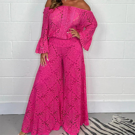 ⏰ Limited Time Offer  🎉Women's two-piece set: lace top + wide-leg trousers（The more you buy, the higher the discount）