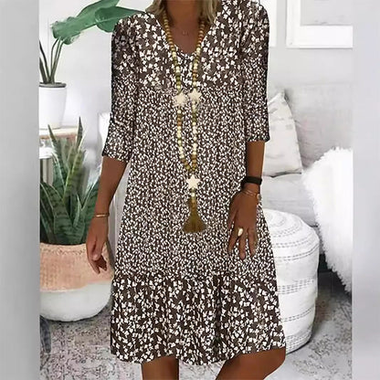 💖LAST DAY PROMOTION - 50%OFF💖Women's Fashion Printed Mid Sleeve V-Neck Dresses
