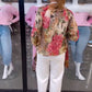 Women's Vintage Floral & Leopard Patchwork Chiffon Blouse