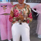 Women's Vintage Floral & Leopard Patchwork Chiffon Blouse