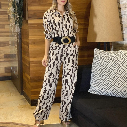 Women's Fashion Printed Top and Pants 2-Piece Set