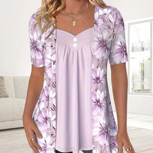 Women's Irregular Floral Patchwork Top