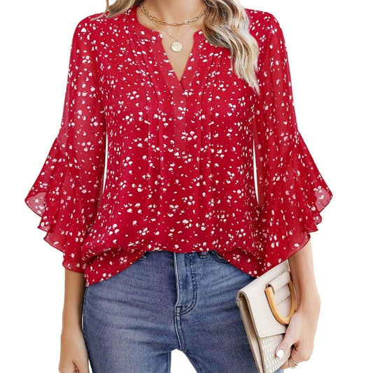 🎁Hot sale🔥Women's 3/4 Sleeve Chiffon Blouse – Elegant Business Casual Top