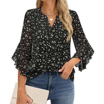 🎁Hot sale🔥Women's 3/4 Sleeve Chiffon Blouse – Elegant Business Casual Top