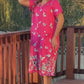 V-neck Loose Fit Printed Dress with Pockets and Buttons