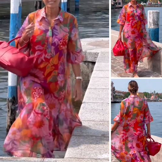 🎉🛍️Summer Limited Edition👗Red Floral Printed Chiffon Dress