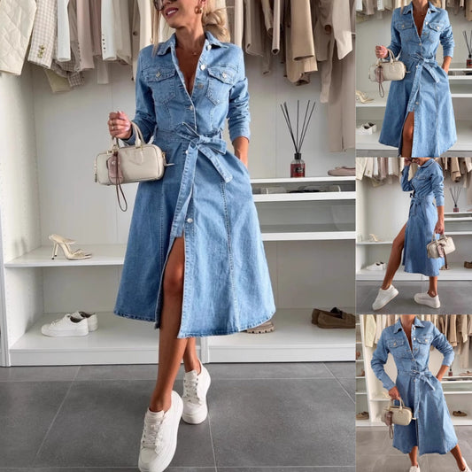 🔥LAST DAY SALE 50% OFF🔥Women's Button Down Long Sleeve Denim Dress