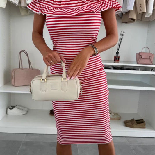 👗Women's Elegant Off-Shoulder Ruffle Slimming Dress - Perfect Your Curves✨