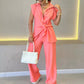 Elegant Waisted Top & Casual Pants Set