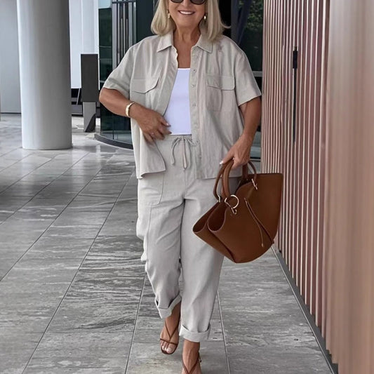 🎉Time-limited 50% OFF🛍️Cotton-Linen Short Sleeve Shirt & Loose Pants Set