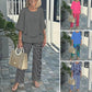 Women’s Casual Round Neck Half Sleeve Top Printed Pants Two Piece Set