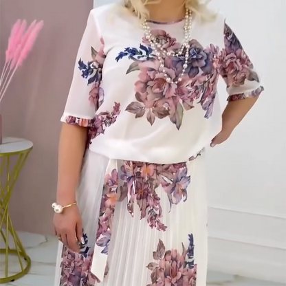 ⏳Time-limited Special⌛Women's Floral Print Round Neck Pleated Dress