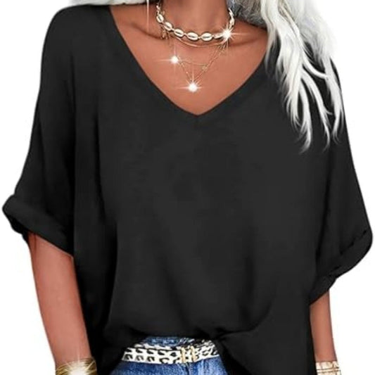 Women's Casual Loose V - Neck Top | Relaxed & Chic Style