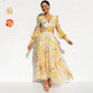 Robe Longue Florale Fluide à Col en V et à Manches Longues pour Femmes