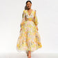 Robe Longue Florale Fluide à Col en V et à Manches Longues pour Femmes