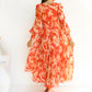 Robe Longue Florale Fluide à Col en V et à Manches Longues pour Femmes